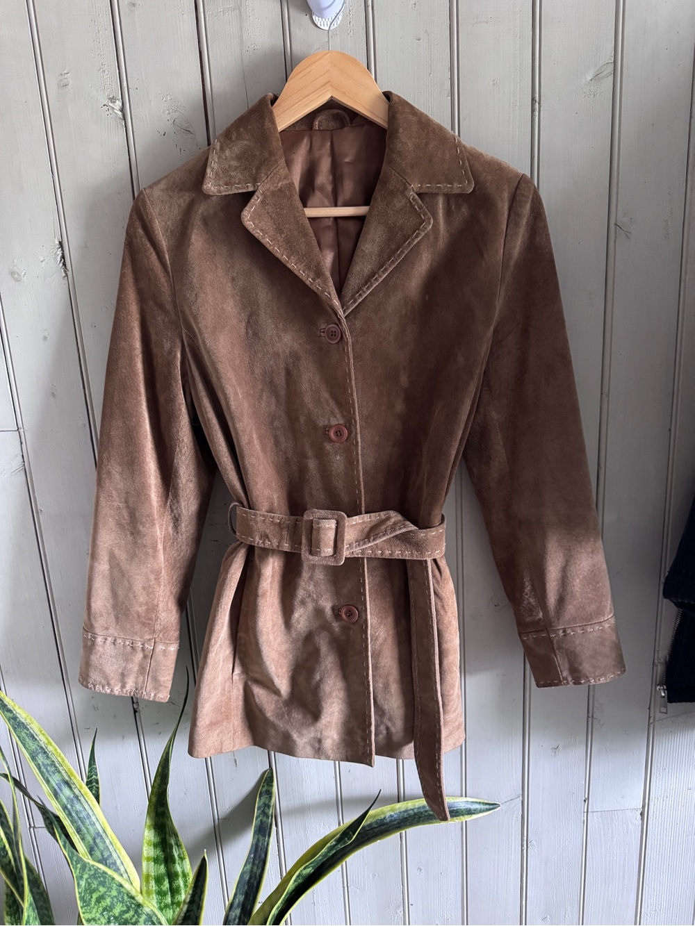 Vintage Brown Suede Leather Belted Jacket 70s 80s 90s Western Boho